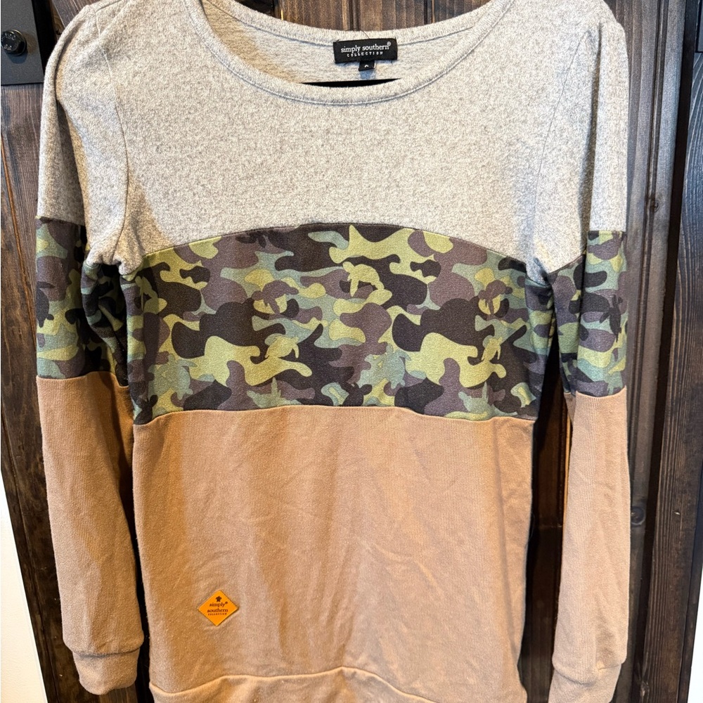 Simply Southern Gray and Camouflage Long Sleeve Shirt